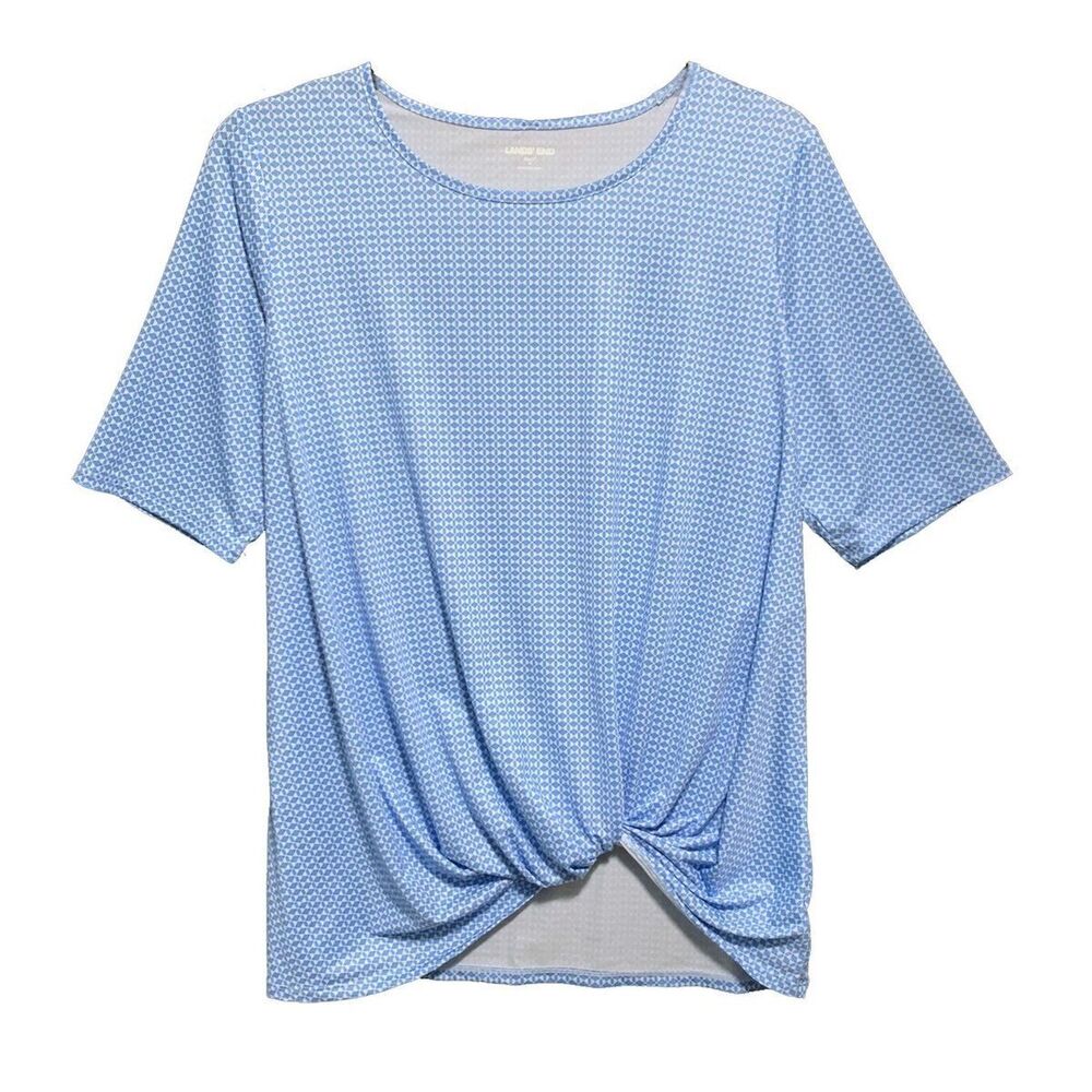 Lands' End Women's Mini Geometric Pullover Side Draped Twist Hem T-Shirt L